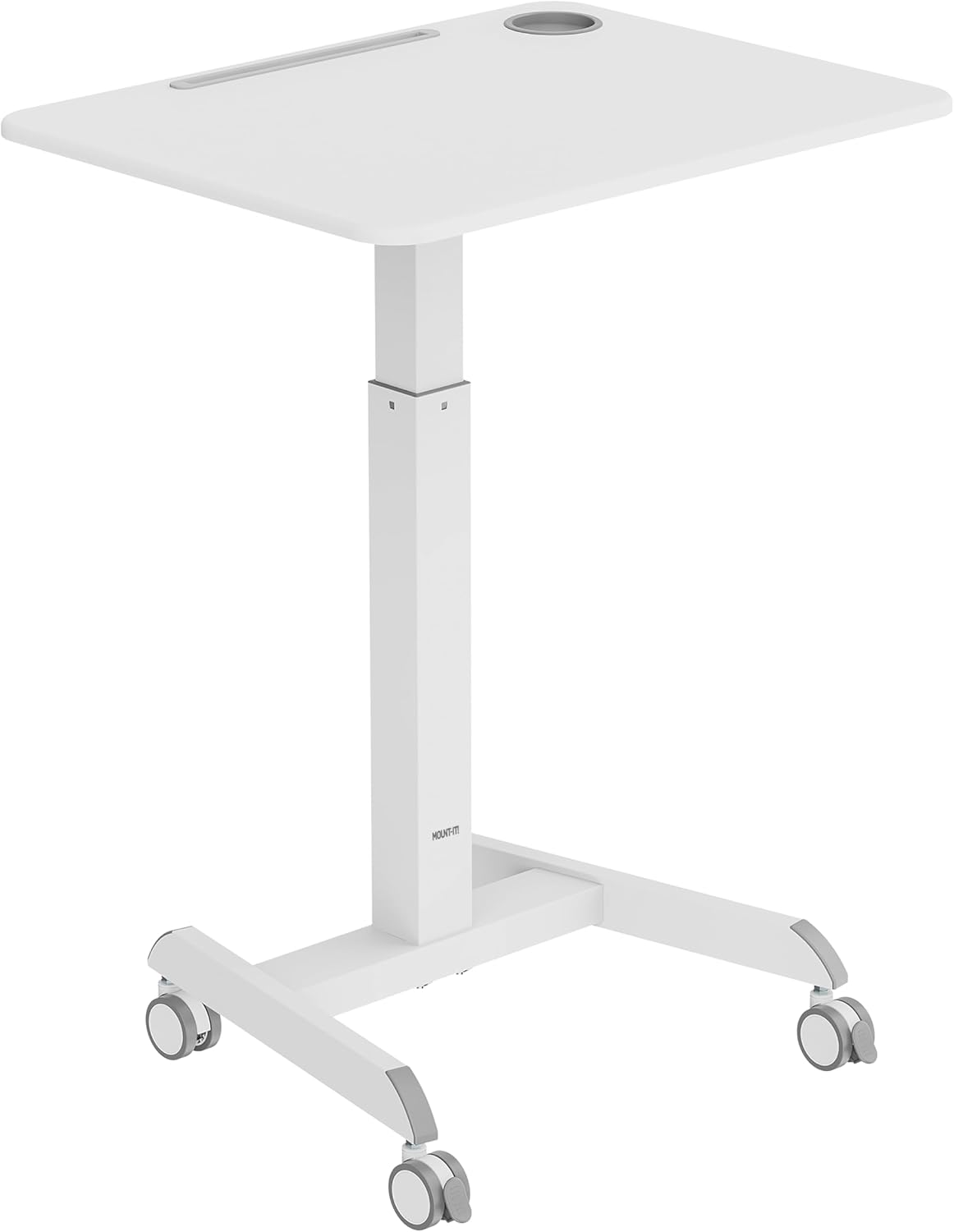 Mount-It! Laptop Cart Rolling Desk Adjustable Height with 28.5' x 22' Tabletop, Ergonomic Sit-Stand Workstation on Wheels Portable for Home Office, Dorm, Classroom, White