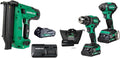 Bundle of Metabo HPT 18V MultiVolt™ 18-Ga Compact Cordless Brad Nailer Kit, NT1850DG + Metabo HPT 18V MultiVolt™ Cordless Brushless Driver Drill & Impact Driver Combo Kit, KC18DEXQB
