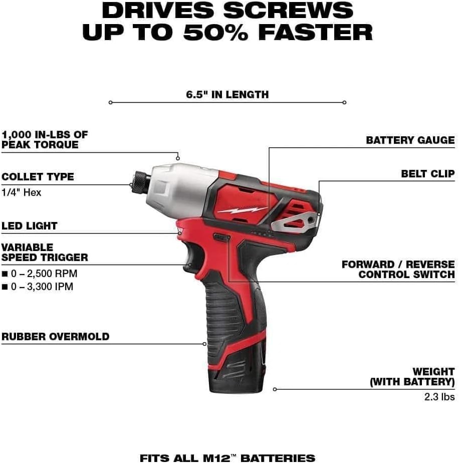 2494-22 for Milwaukee M12 12V Cordless 2-Tool Combo Kit 2407-20 Drill/Driver 2462-20 Hex Impact Driver - NEW