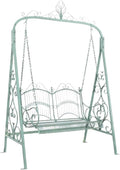Heavy-Duty Outdoor Benchs Garden Balcony Patio Decorative Outdoor Rustic Vintage Iron Swing Chair for Hanging Double Rocking Slatted Seat for Park, Yard & Porch