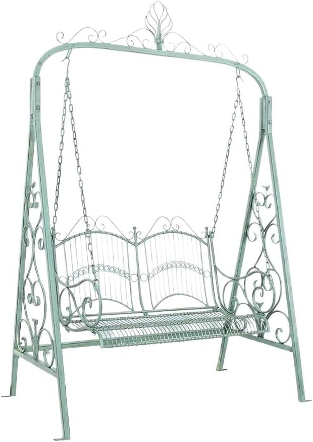 Heavy-Duty Outdoor Benchs Garden Balcony Patio Decorative Outdoor Rustic Vintage Iron Swing Chair for Hanging Double Rocking Slatted Seat for Park, Yard & Porch