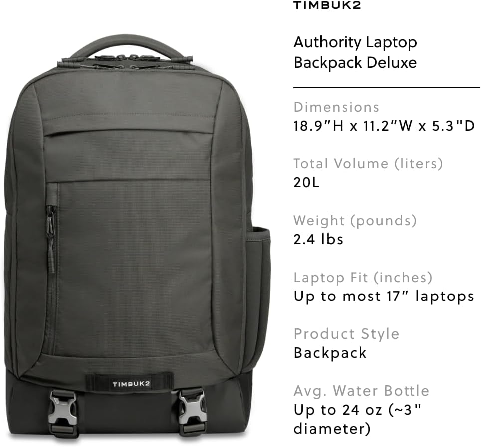 Timbuk2 Authority Laptop Backpack Deluxe, Eco Titanium