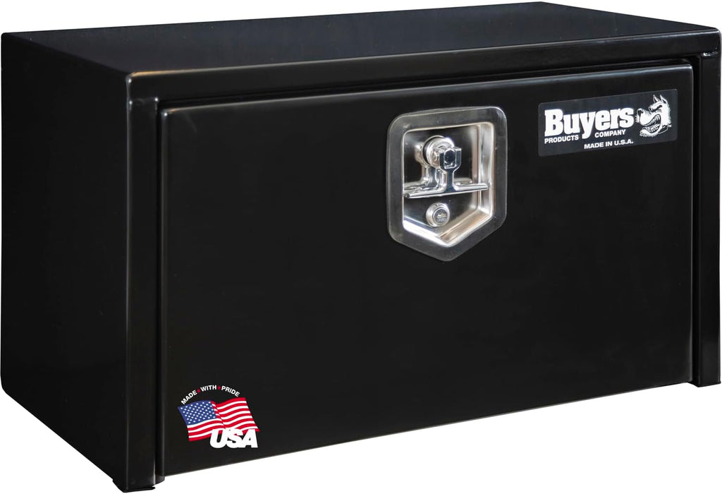 Buyers Products 1703350 Black Steel Underbody Truck Tool Box – 14 x 12 x 24 Inch - Truck Bed & Underbelly RV Storage Box, Locking T-Latch, Weather-Resistant, Heavy-Duty Flatbed Job Box, Made in USA