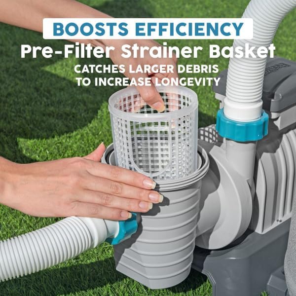 Bestway 950 Gallon Sand Filter Pool Pump for 300 to 4,800 Gallon Above Ground Outdoor Swimming Pools with Pre-Filter Strainer for Clean Water