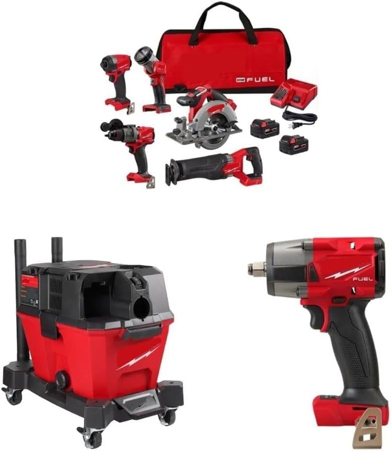 For Milwaukee.d M18 FUEL 5-Tool Combo Kit, Wet/Dry Vacuum, Impact Wrench Bundle