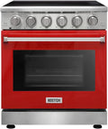 KOSTCH 30 inch Professional Electric Range with 5 Heating Elements Cooktop, 4.55 Cu. Ft. Convection Oven Capacity, Smooth Glass Top, in Stainless Steel, KOS-30RE06H (Red)