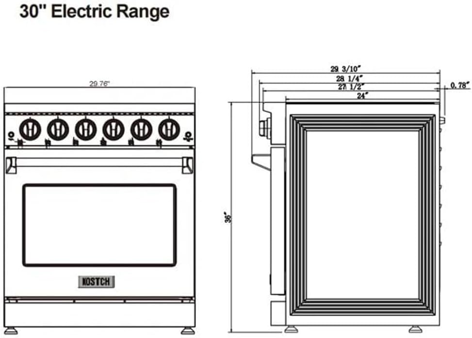 KOSTCH 30 inch Professional Electric Range with 5 Heating Elements Cooktop, 4.55 Cu. Ft. Convection Oven Capacity, Smooth Glass Top, in Stainless Steel, KOS-30RE06H (Black)