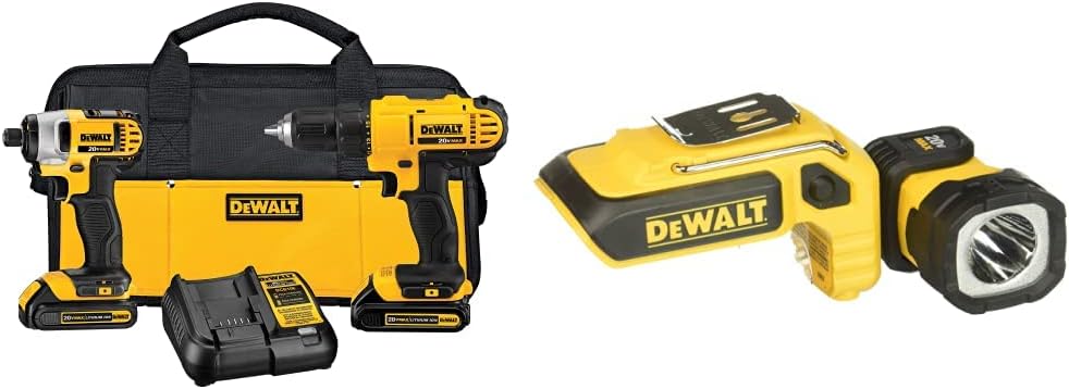 DEWALT DCK240C2 20v Lithium Drill Driver/Impact Combo Kit with 20V Max LED Hand Held Work Light