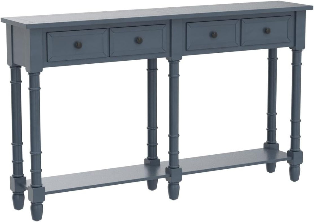 Merax Console Table Sofa Table with Two Storage Drawers and Bottom Shelf for Living Room, Entryway, Easy Assembly (Antique Navy)
