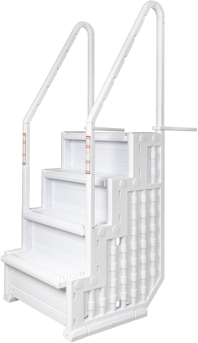 Aqua Select Everest in Pool Steps | White | for Above Ground Swimming Pools | Mount to Decks 48 to 54 Inches | Safety Stairs Capacity Up to 350 Pounds