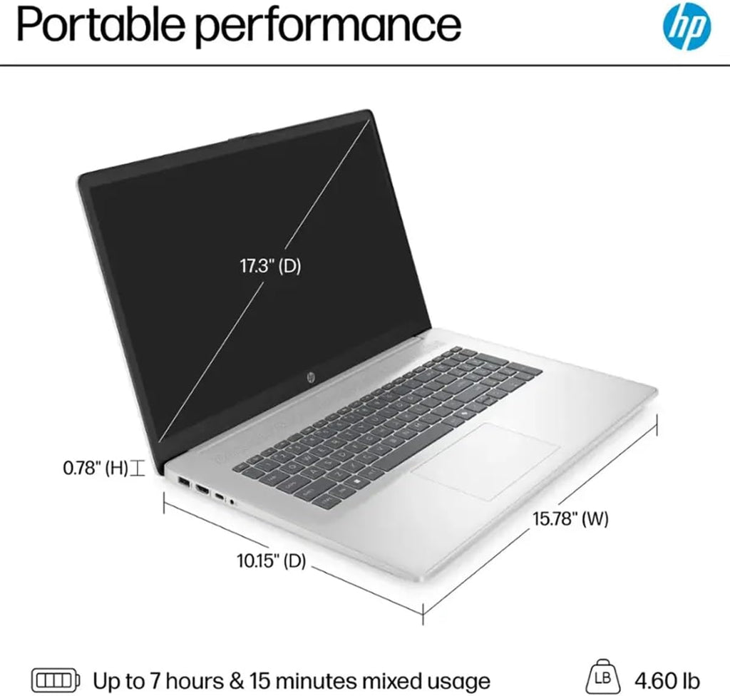 HP 17 Business Laptop Computer - 17.3' HD+ IPS Display, Intel 8-Core i3-N305(Up to 3.8GHz), Ai Copilot, Intel UHD Graphics, Win 11 Pro, Wi-Fi 6, for Work or Study, w/Accessories(16GB RAM | 512GB SSD)