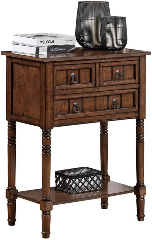 Convenience Concepts Kendra Entryway Hall Table 23.75' - 3 Storage Drawers, Traditional Console with Shelf for Decor, Office & Hallway Organizer, No Tools Assembly, Solid Wood Legs, Dark Oak