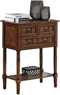 Convenience Concepts Kendra Entryway Hall Table 23.75' - 3 Storage Drawers, Traditional Console with Shelf for Decor, Office & Hallway Organizer, No Tools Assembly, Solid Wood Legs, Dark Oak