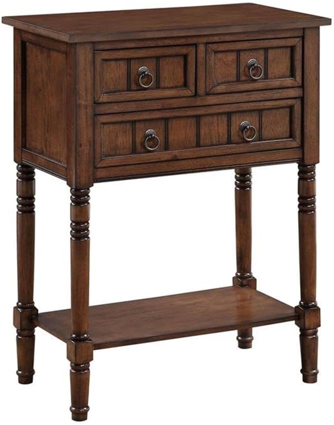 Convenience Concepts Kendra Entryway Hall Table 23.75' - 3 Storage Drawers, Traditional Console with Shelf for Decor, Office & Hallway Organizer, No Tools Assembly, Solid Wood Legs, Dark Oak