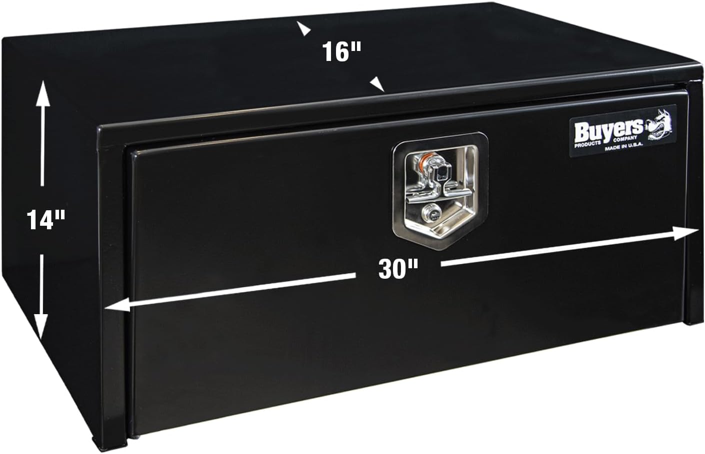 Buyers Products 1703303 Black Steel Underbody Truck Tool Box – 14 x 16 x 30 Inch - Truck Bed & Underbelly RV Storage Box, Locking T-Latch, Weather-Resistant, Heavy-Duty Flatbed Job Box, Made in USA