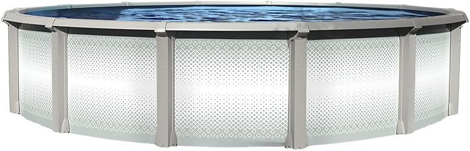 Lake Effect Pools 'Grand Cayman' 33 ft Round Above Ground Swimming Pool | 52 Inch Strong Extruded Resin Components | Bundle Includes: 25 Gauge Overlap Liner & Widemouth Skimmer