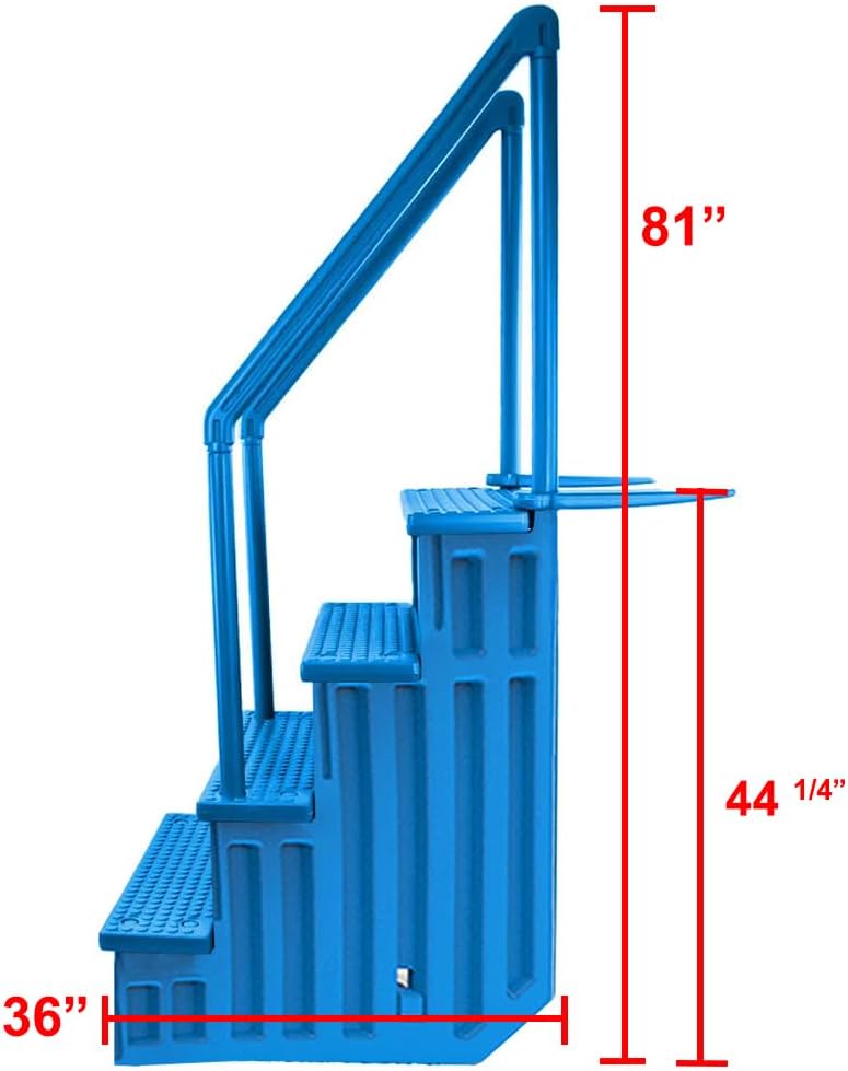 Aqua Select Anti-Slip in-Pool Steps | Blue | for Above Ground Swimming Pools | Can Mount to Decks 48' to 54' H | Safety Stairs Capacity Up to 350 lbs