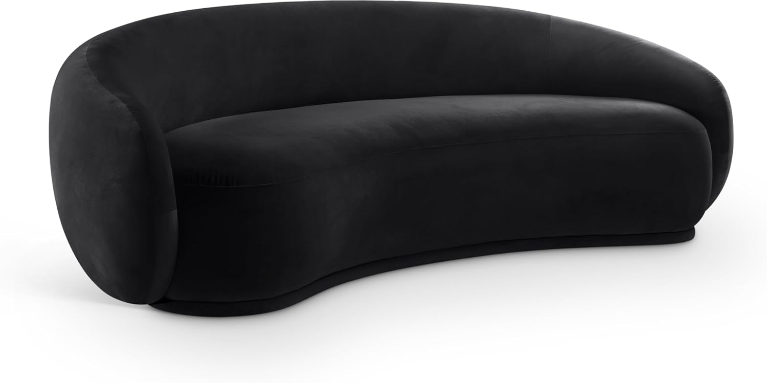 Meridian Furniture 44044Black-S Emery Collection Modern | Contemporary Sofa with Ultra Luxe Black 460 GSM Velvet, Solid Eucalyptus Wood Inner Frame, 95' W x 45.5' D x 31' H, Black