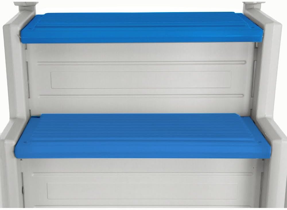 Aqua Select Everest in Pool Step and Outside Flip Up Ladder System | White with Blue Steps | for Above Ground Swimming Pools | Wide Steps for Added Stability | Safety Stairs Capacity Up to 350 lbs