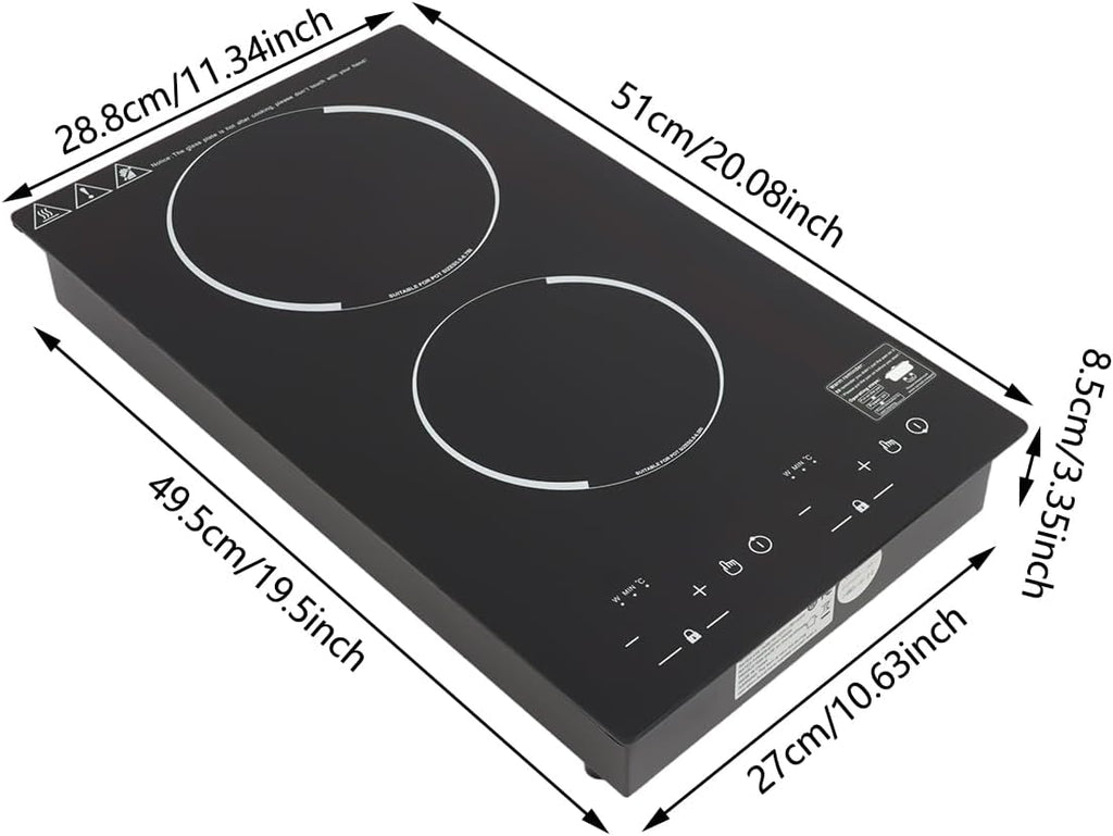4000W Double Induction Cooktop, 2 Burner Electric Stove Top with 9 Power Levels & Timer, 20.08 Inch Portable Countertop Range with LED Digital Display for Home, Dorm, RV (110-120V)