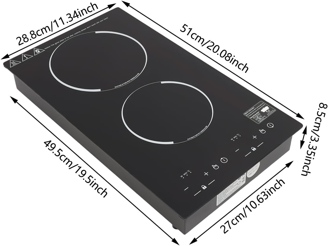 4000W Double Induction Cooktop, 2 Burner Electric Stove Top with 9 Power Levels & Timer, 20.08 Inch Portable Countertop Range with LED Digital Display for Home, Dorm, RV (110-120V)