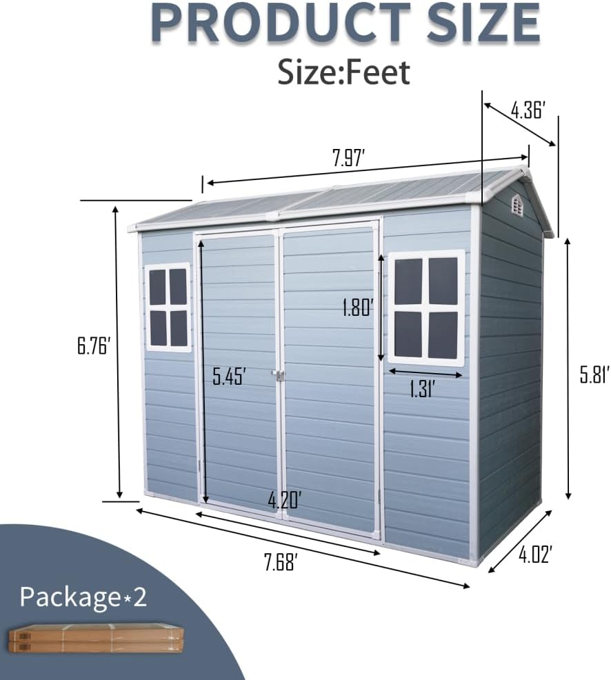 8x4FT Resin Garden Shed - Plastic Lean to Shed with Floor, Lockable Outdoor Storage Sheds for Patio Yard, Outdoor Shed with Floor Included (White)