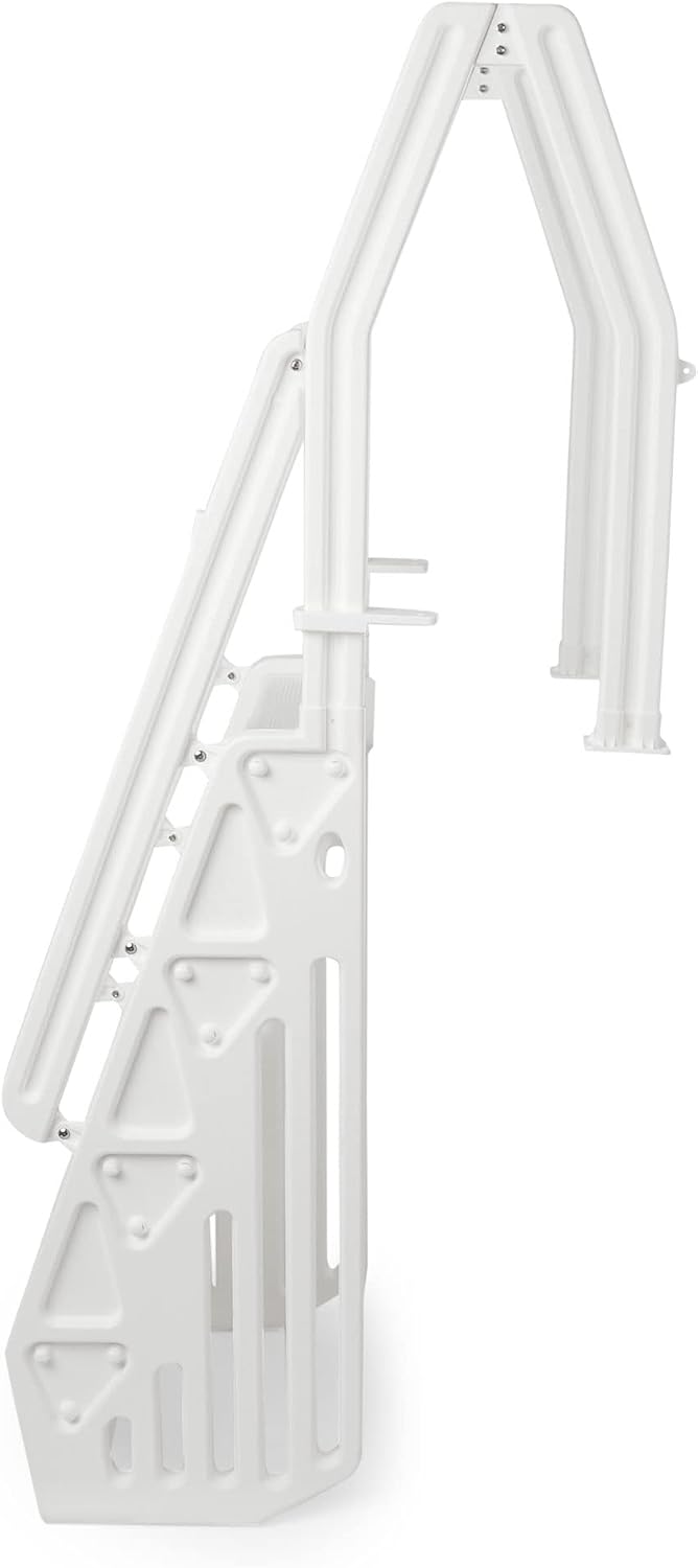 Vinyl Works 24 Inch in Pool Step Ladder, Adjustable Stair Entry System with Handrails and Non-Slip Surface for Above Ground Swimming Pools, White