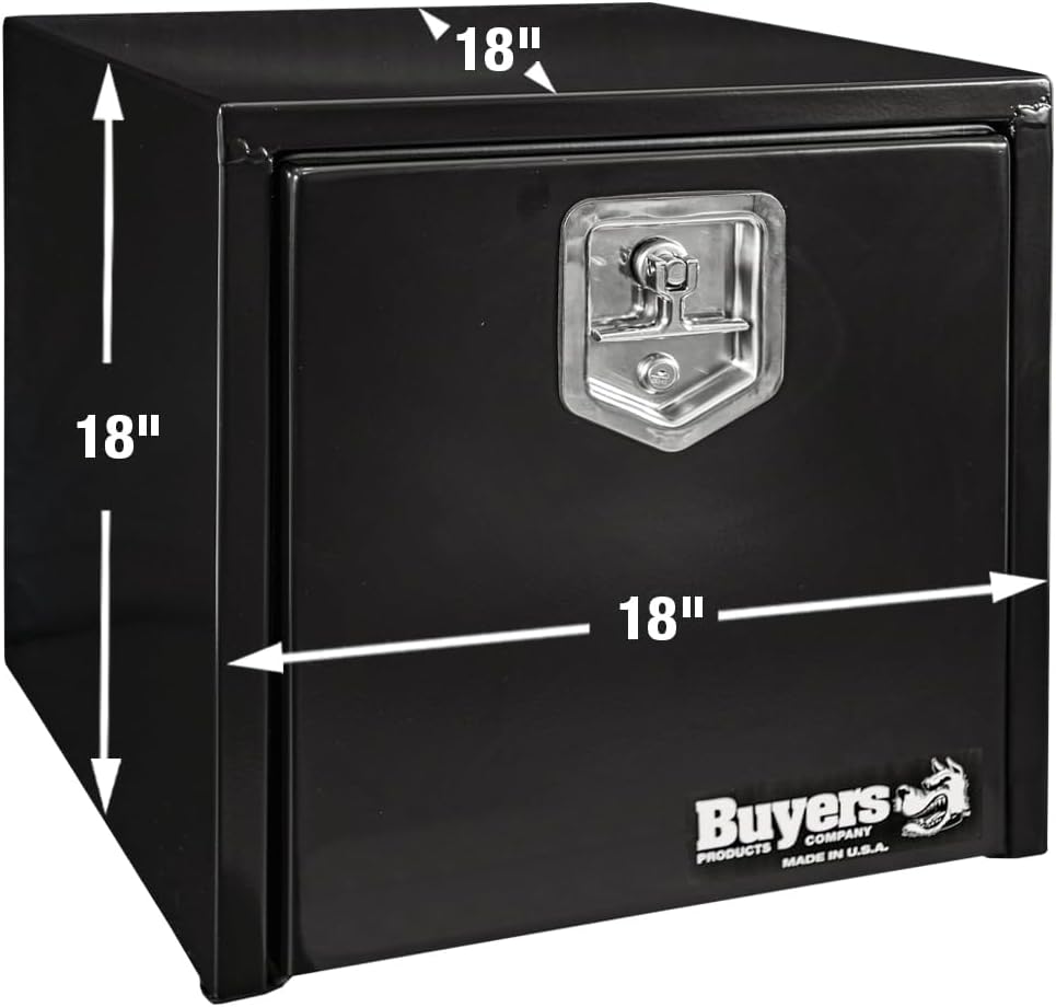 Buyers Products 1702295 Black Steel Underbody Truck Tool Box – 18 x 18 x 18 Inch - Truck Bed & Underbelly RV Storage Box, Locking T-Latch, Weather-Resistant, Heavy-Duty Flatbed Job Box, Made in USA