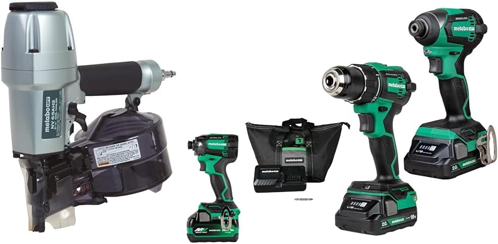 Bundle of Metabo HPT Pneumatic Siding Nailer with BONUS 18V Triple Hammer Impact Driver Kit, KNV65AH2 + Metabo HPT 18V MultiVolt™ Cordless Brushless Driver Drill & Impact Driver Combo Kit, KC18DEXQB
