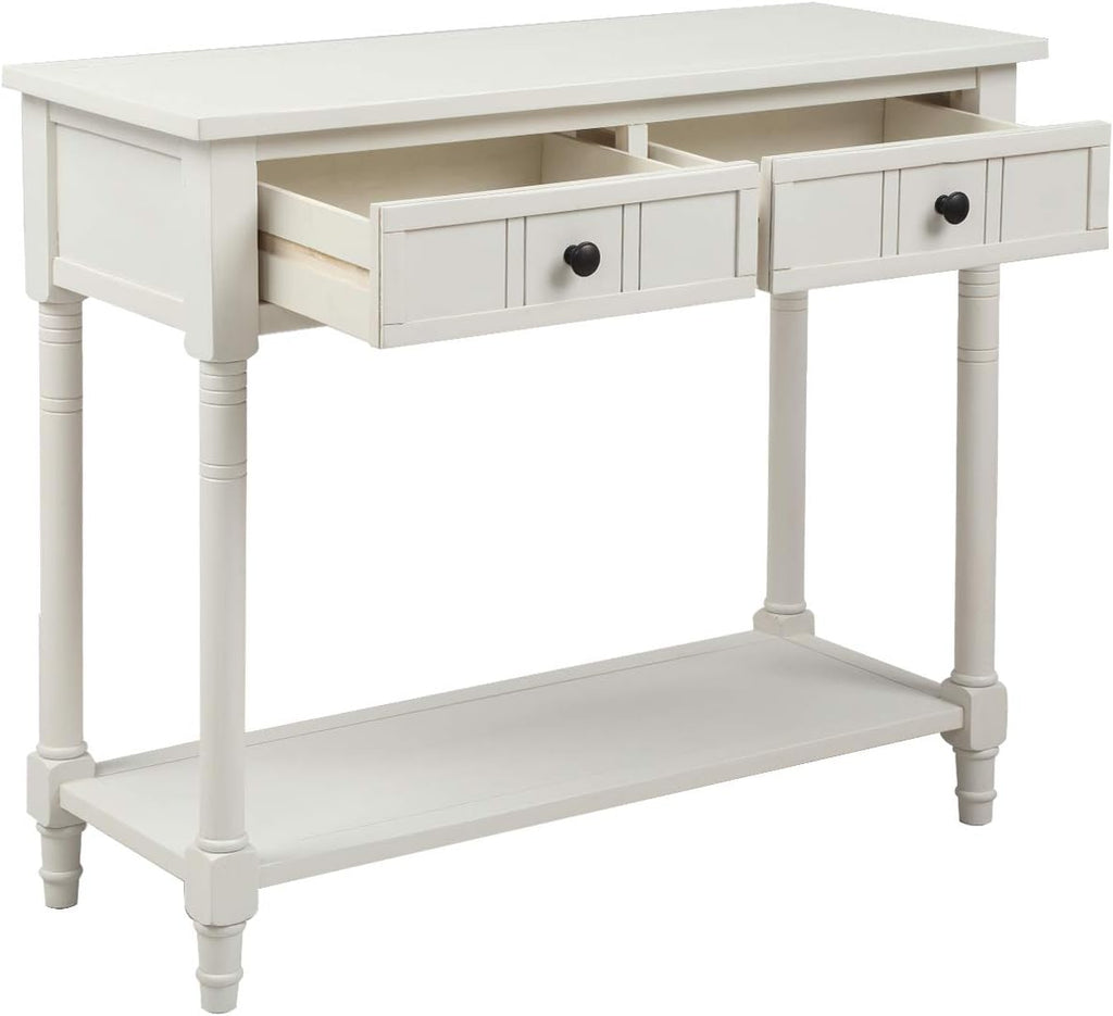 Bellemave Console Table with Drawers, Retro Entryway Table with 2 Drawers and Open Storage Shelf, Narrow Long Sofa Table, Behind Couch Table for Living Room, Foyer and Hallway, Ivory White