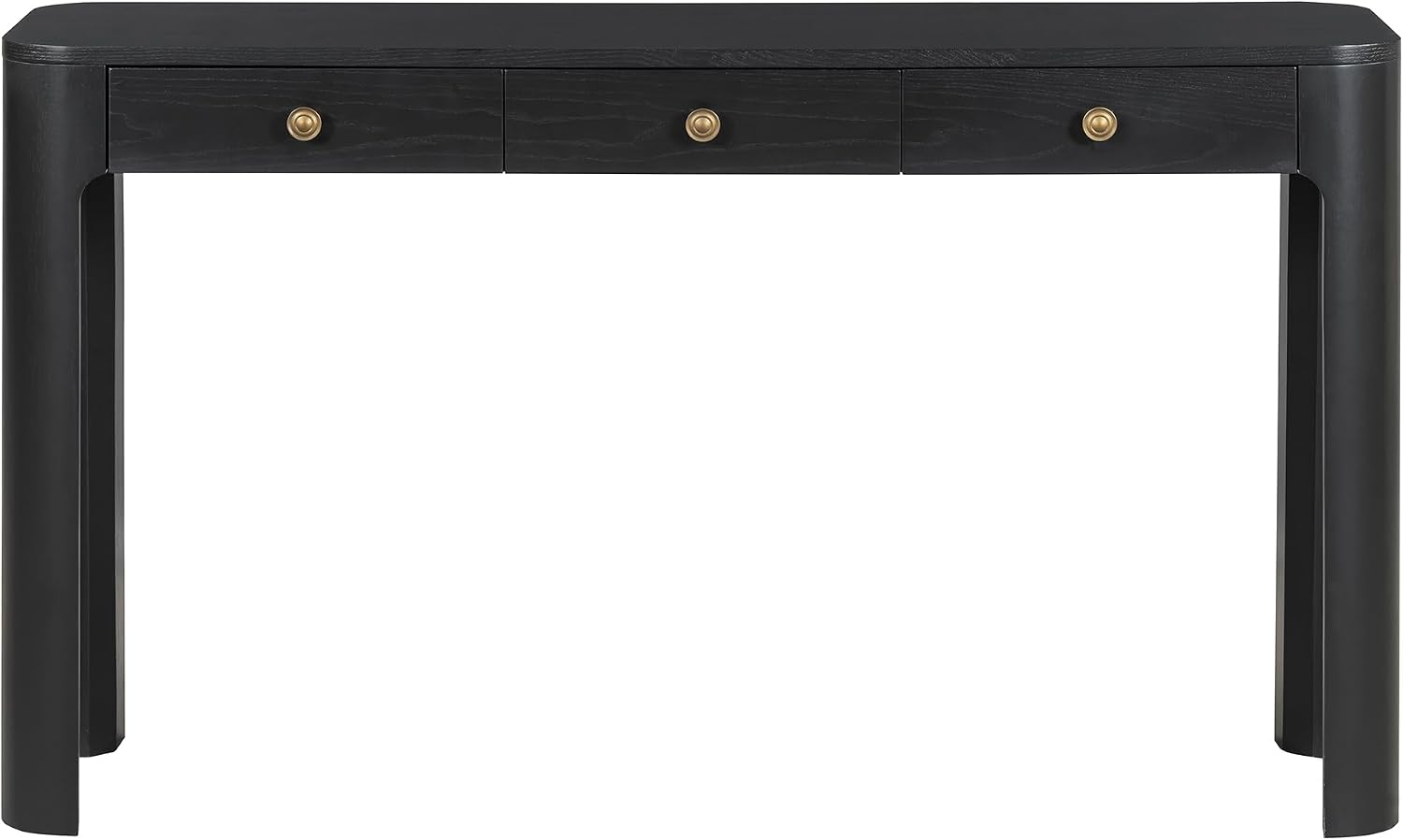 LKTART Solid Wood Entryway Table with 3 Drawers,Farmhouse Console Table Sofa Table with Curved Corners for Hallway,Foyer,Living Room (52' Black)