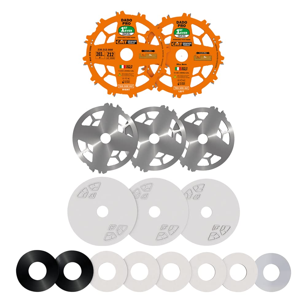 CMT ORANGE TOOLS 230.312.08 DADO Set Saw Blade HW D=8' B=5/8' Z12 FTG+ATB Orange PTFE