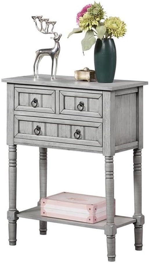 Convenience Concepts Kendra Entryway Hall Table 23.75' - 3 Storage Drawers, Traditional Console with Shelf for Decor, Office & Hallway Organizer, No Tools Assembly, Solid Wood, Wirebrush Light Gray