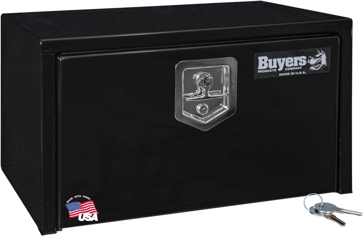 Buyers Products 1703300 Black Steel Underbody Truck Tool Box – 14 x 16 x 24 Inch - Truck Bed & Underbelly RV Storage Box, Locking T-Latch, Weather-Resistant, Heavy-Duty Flatbed Job Box, Made in USA