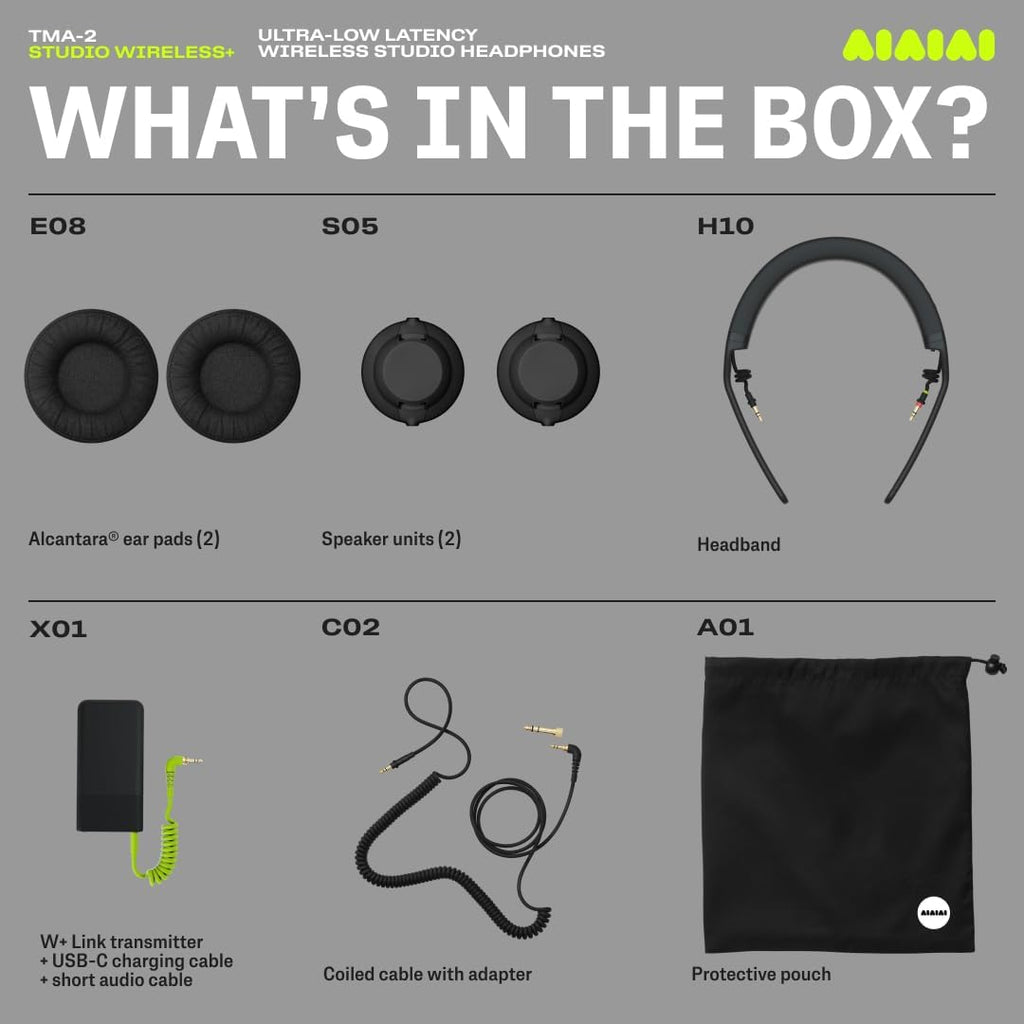 AIAIAI TMA-2 Studio Wireless+ Headphones Over Ear, W+ Link Technology, Fully Modular Construction, Uncompressed Wireless Audio, Premium Memory Foam Cushions, Ergonomic Creator Headband