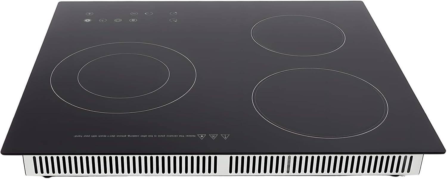 Electric Ceramic Cooktop, 24inch 3 Burners Electric Cooktop with Time Adjustable Function 9 Heating Levels Electric Stove Top