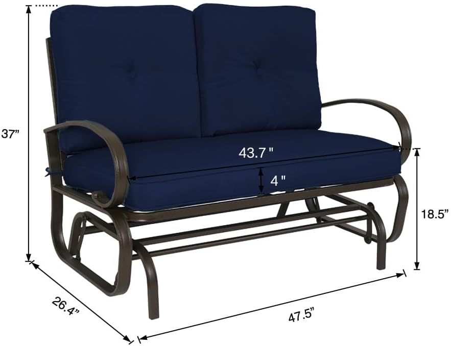 Kozyard Cozy Patio Glider Bench - Outdoor Rocking Loveseat with Sturdy Frame and Cushioned Seats for Patio, Yard - Rocker Swing with Outdoor Seating, Perfect for Porch Outdoo (NavyBlue)