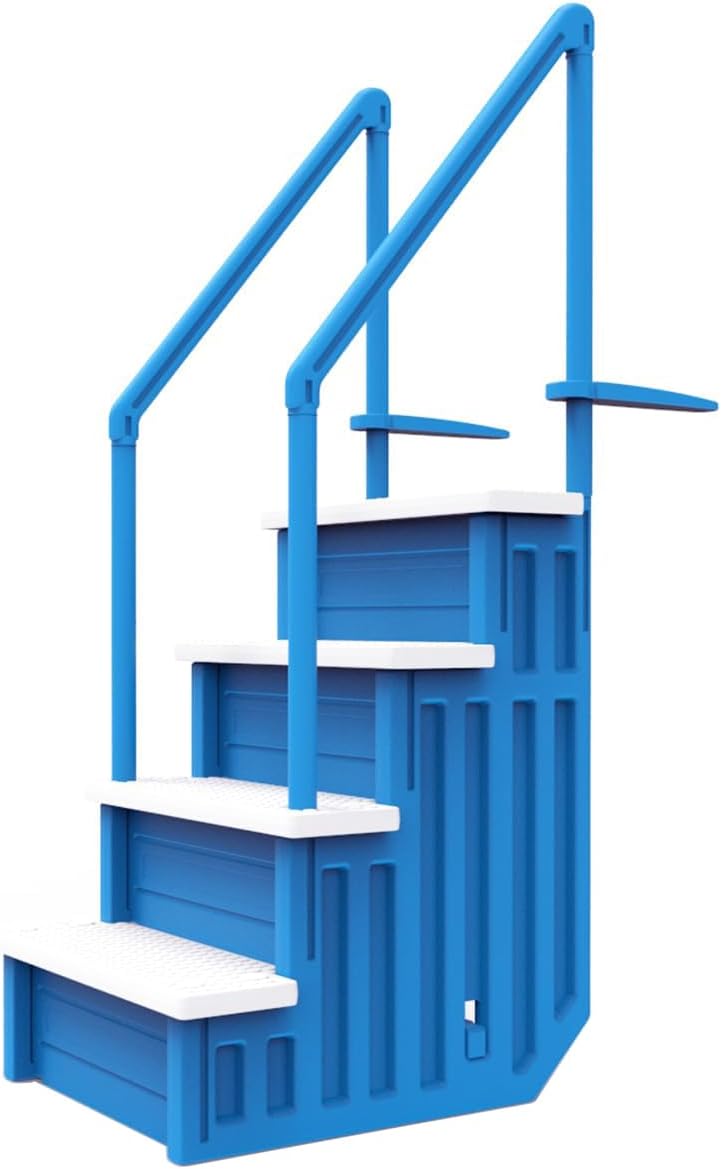 Aqua Select Anti-Slip in-Pool Steps | Blue/White Steps | for Above Ground Swimming Pools | Can Mount to Decks 48' to 54' H | Safety Stairs Capacity Up to 350 lbs