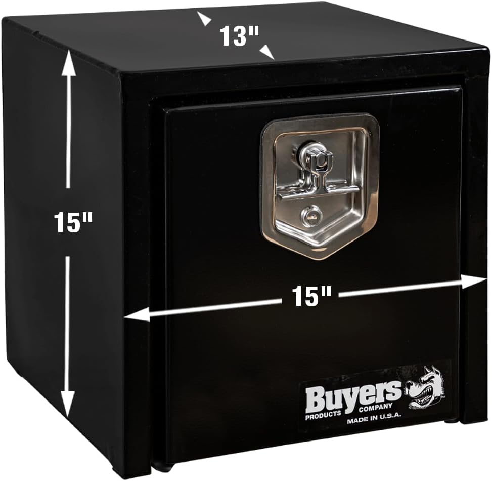 Buyers Products 1703320 Black Steel Underbody Truck Tool Box – 15 x 13 x 15 Inch - Truck Bed & Underbelly RV Storage Box, Locking T-Latch, Weather-Resistant, Heavy-Duty Flatbed Job Box, Made in USA