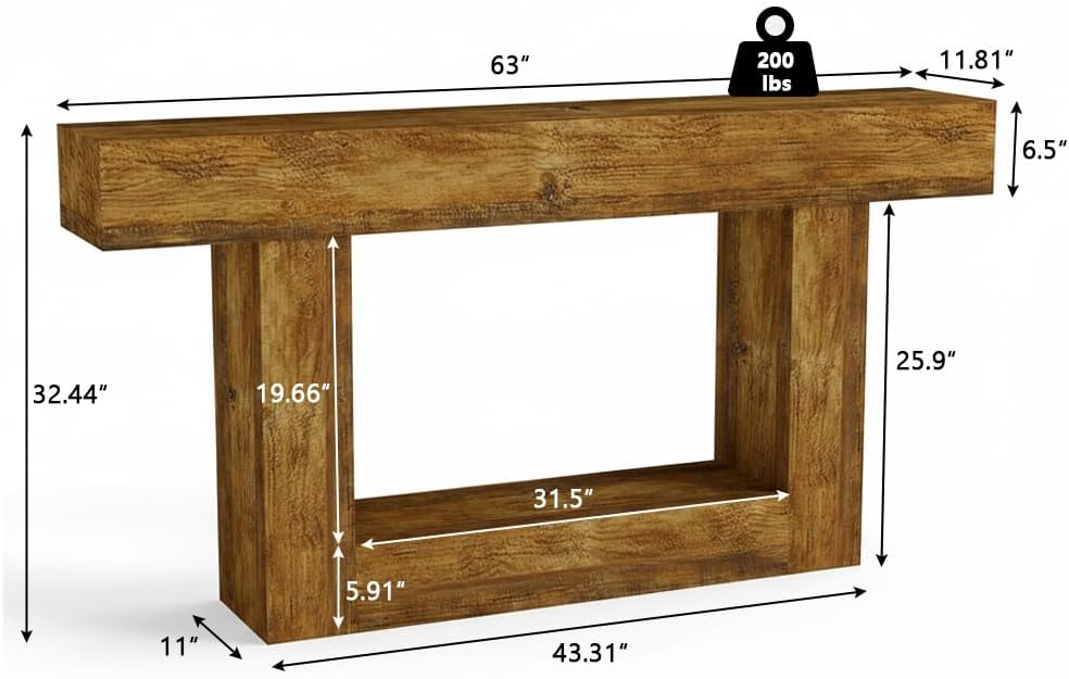 Spaco 63'' Long Console Table,2 Tier Farmhouse Entryway Table Sofa Table with Storage,Wood Behind Couch Table for Living Room, Hallway,Foyer