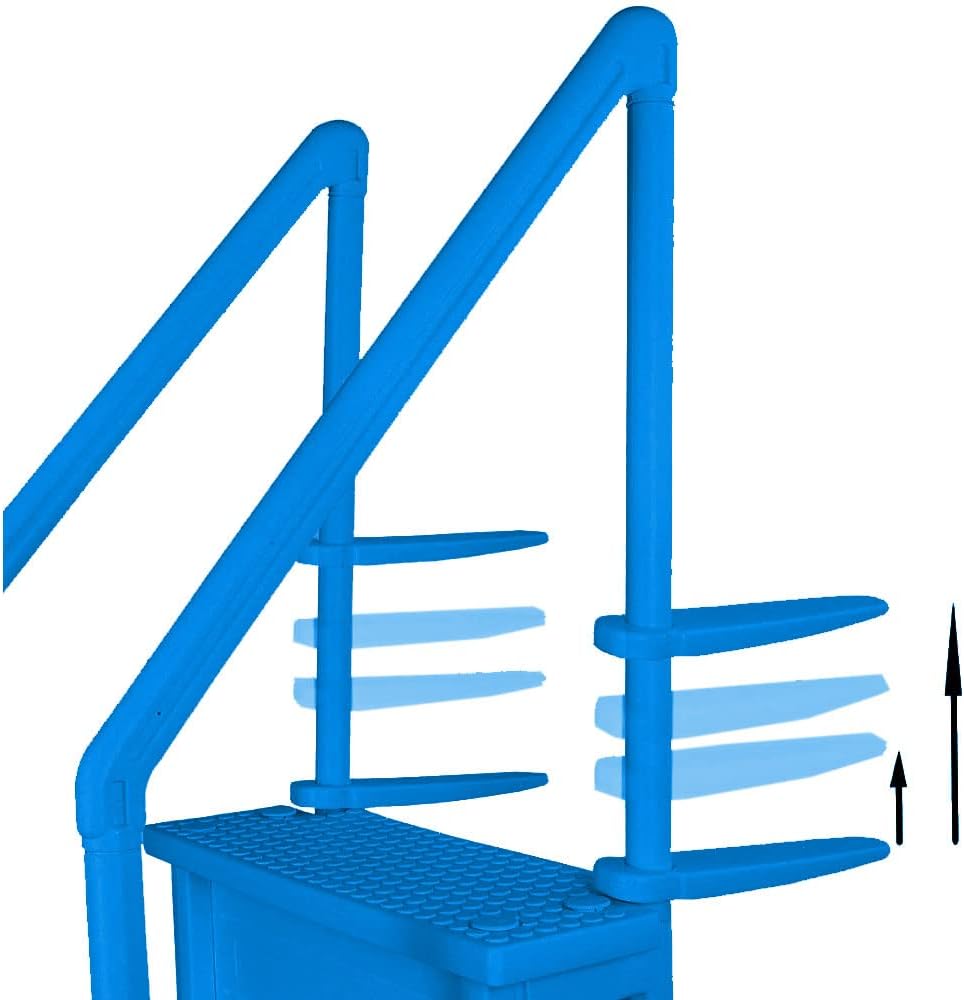 Aqua Select Anti-Slip in-Pool Steps with Outside Flip-Up Ladder | Blue | for Above Ground Swimming Pools | Can Mount to Decks 48' to 54' H | Safety Stairs Capacity Up to 350 lbs