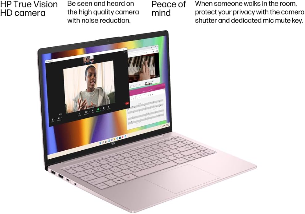 HP Laptop 2026 Edition with Copilot AI, 16GB RAM, 512GB SSD + 128GB UFS, Intel Processor, Long Battery Life, Lightweight, 1 Year Office 365, Windows 11 Home S for Students & Office, Type-C HUB, Pink