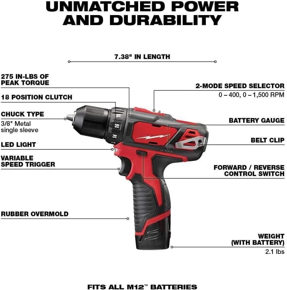 2494-22 for Milwaukee M12 12V Cordless 2-Tool Combo Kit 2407-20 Drill/Driver 2462-20 Hex Impact Driver - NEW