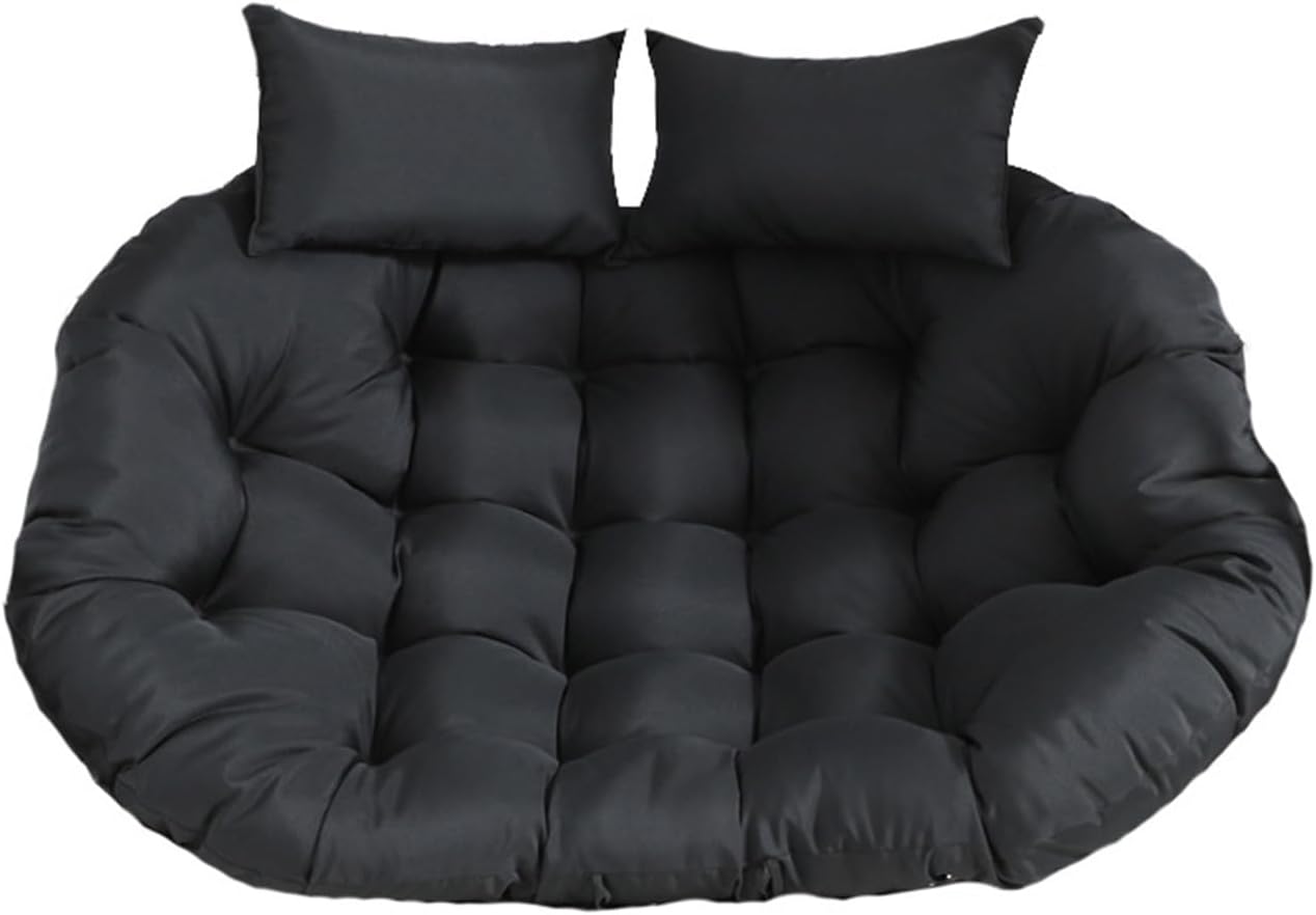 Oversized Double Papasan Chair Cushion 59 x 39 Inch (Without Chair), Outdoor Waterproof Hanging Swing Chair Cushion, Patio Swivel Rocker Chair Cushion with Headrest Pillow(Black)