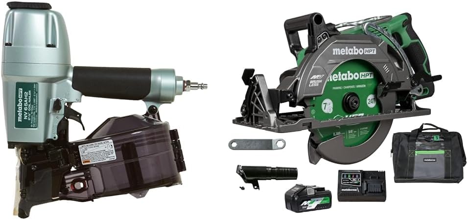 Bundle of Metabo HPT Coil Siding Nailer, (NV65AH2) + Metabo HPT 36V MultiVolt™ Cordless Rear Handle Circular Saw Kit | C3607DWA