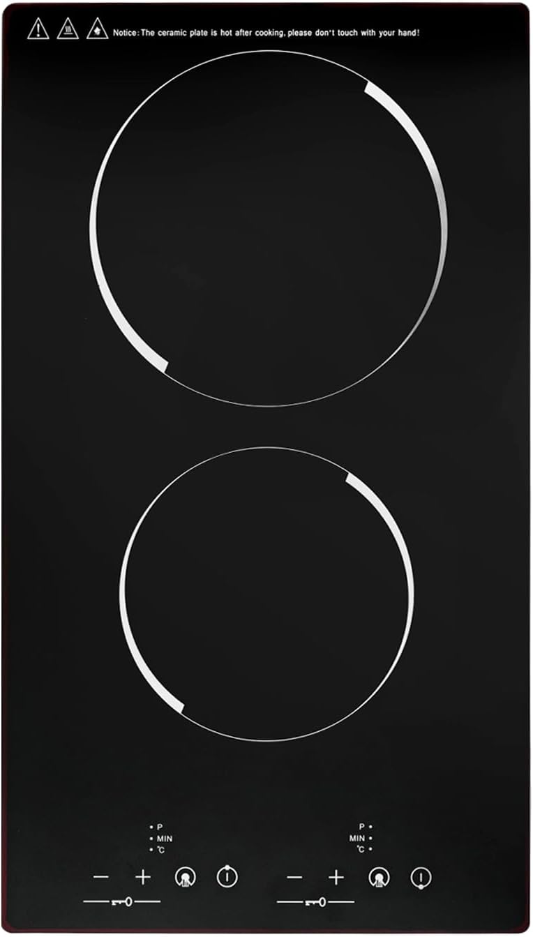 Electric Ceramic Cooktop 2 Burner, 1500W Induction Cooktop with 9 Power Levels, 140-482°F Temp Control & 120min Timer, Countertop Burner for All Pots, Black