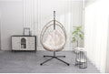 Outdoor Egg-Shaped Hanging Chair with Stand Patio Wicker Swing for Garden Relaxation Indoor Rocking Chair Comfortable Hammock Style (Beige Gray+White + HDPE)