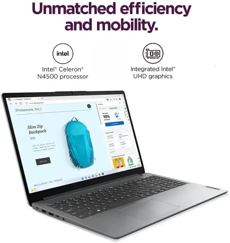 Lenovo 15.6' HD IdeaPad Anti-Glare Screen w/ 1 Year Microsoft 365, 128GB SSD, 8GB RAM, Windows 11 Pro, Intel Processor, WiFi 6, HDMI, USB-C, SD Card Slot, Up to 9.5 Hours Battery Life, w/WOWPC USB