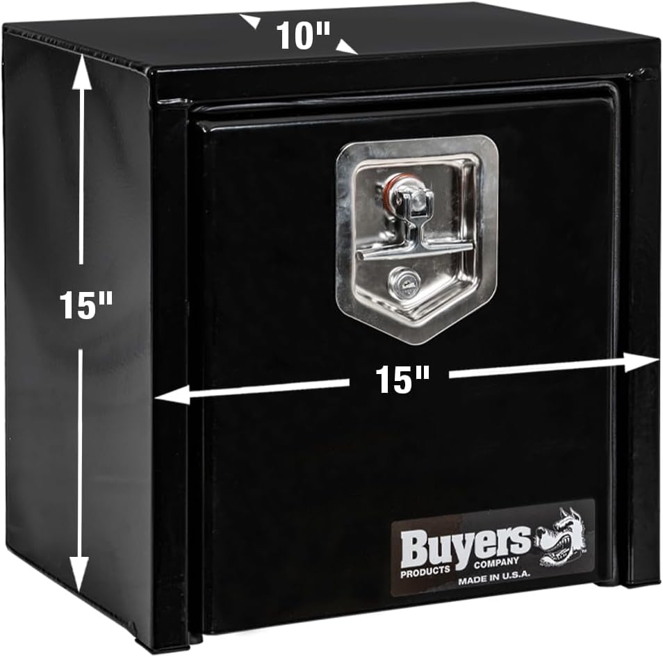 Buyers Products 1703310 Black Steel Underbody Truck Tool Box – 15 x 10 x 15 Inch - Truck Bed & Underbelly RV Storage Box, Locking T-Latch, Weather-Resistant, Heavy-Duty Flatbed Job Box, Made in USA