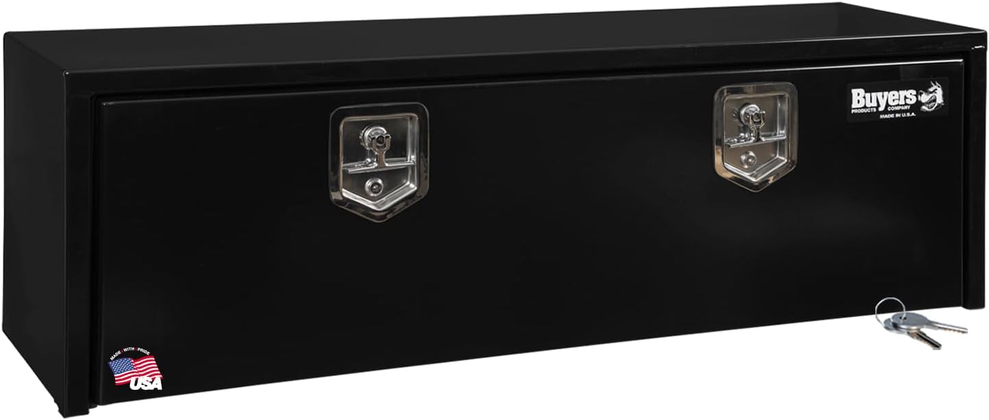 Buyers Products 1703328 Black Steel Underbody Truck Tool Box – 15 x 13 x 48 Inch - Truck Bed & Underbelly RV Storage Box, Locking T-Latch, Weather-Resistant, Heavy-Duty Flatbed Job Box, Made in USA